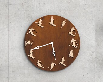 Reloj de pared de esquí, reloj de pared de esquiador, arte de pared de esquiador, arte de pared de esquí, decoración de pared de esquí, esquí alpino, regalo para amantes del esquí, regalo de esquiador, regalos con temática de esquí