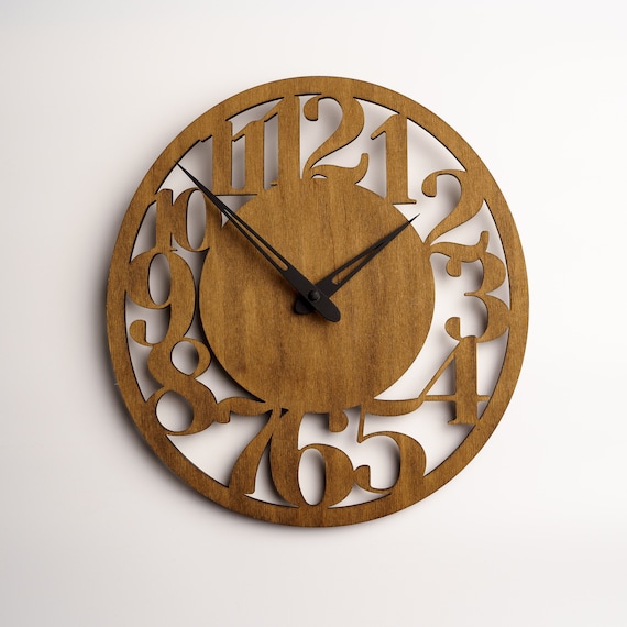 Wood Wall Clock,Unique Wall Clock,Modern Wall Clock,Clock with Numbers,Wooden Rustic Clock,Farmhouse Wall Clock,Large Clock,Clock Wall Decor