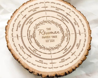Personalized family tree sign, Personalized family tree wall art, Family Tree wood slice, Family tree engraved, Family reunion tree