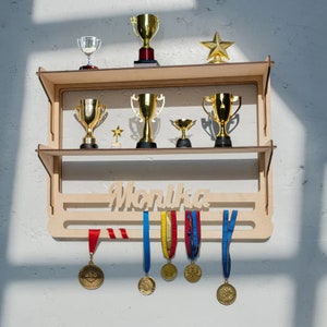 Wooden medal holder, Custom medal display, Custom medal holder with shelf, Medal hanger display, Trophy display, Sport award hanger