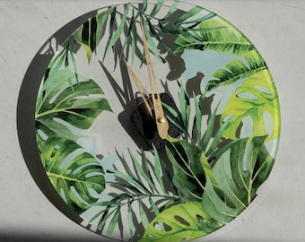 Palm clock, Leaf clock, Coastal wall clock, Beach wall clock, Tropical wall clock, Tiki bar clock, Summer clock, Modern wall clock unique