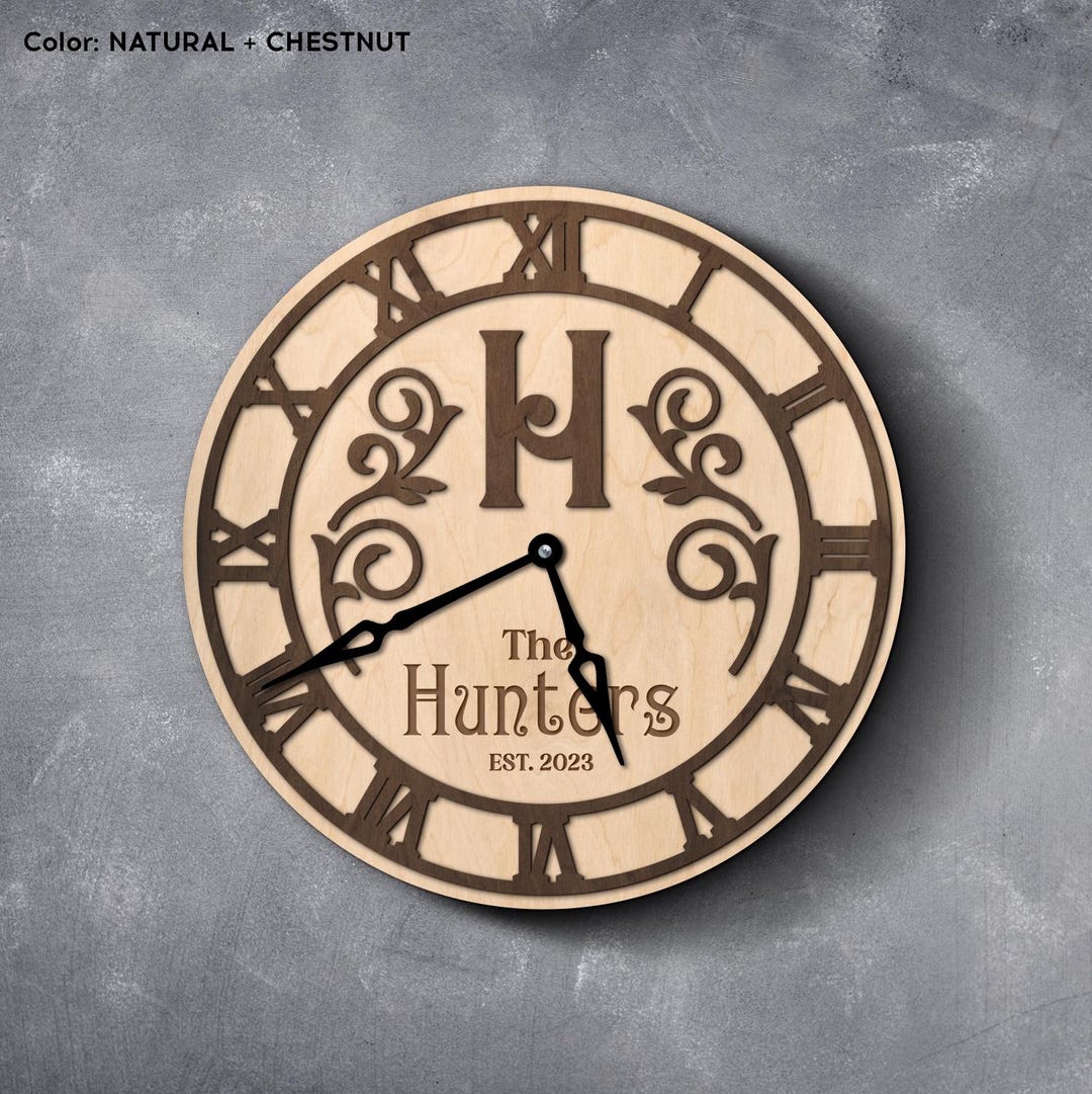Engraved Wooden Clock, Anniversary Wall Clock, Custom Family Clock ...