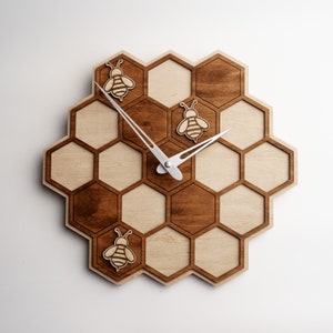 Honeycomb Clock, Hexagon Clock, Bee Clock, Honey Comb Wall Clock,Unique Wall Clock,Modern Clock Wood,Honeycomb Wall Decor,Hexagon Wall Decor