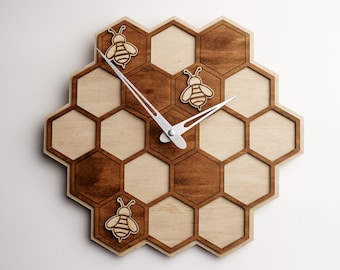 Reloj de panal, reloj hexagonal, reloj de abeja, reloj de pared de panal, reloj de pared único, reloj moderno de madera, decoración de pared de panal, decoración de pared hexagonal