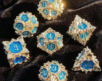 Juego de dados Blue Gold, dados premium para D&D, juego de dados para juegos de rol, regalo para Dungeon Master, juego completo de dados para D&D, juego de 7 dados para D&D, accesorios para juegos de mesa