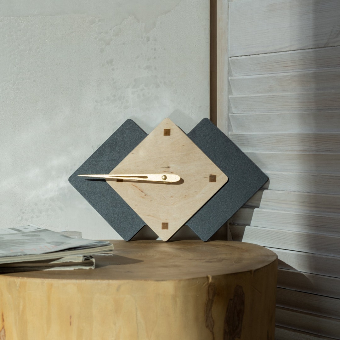 Geometric Wall Clock Horizontal Wall Clock Modern Wall Clock Etsy