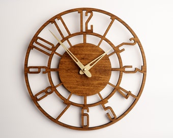 Ręcznie robiony drewniany zegar, drewniany zegar ścienny Decor, drewniany duży zegar ścienny, drewniany zegar ścienny z numerami, drewniany zegar ścienny, zegar wiszący na ścianie