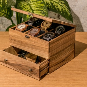 Watch box wooden, Watch storage box, Watch box for 6 watches, Watch organizer for men, Watch case personalized, Watch box with drawer