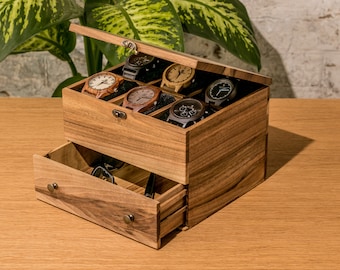 Caja para relojes de madera, Caja para guardar relojes, Caja para 6 relojes, Organizador de relojes para hombre, Caja para relojes personalizada, Caja para relojes con cajón
