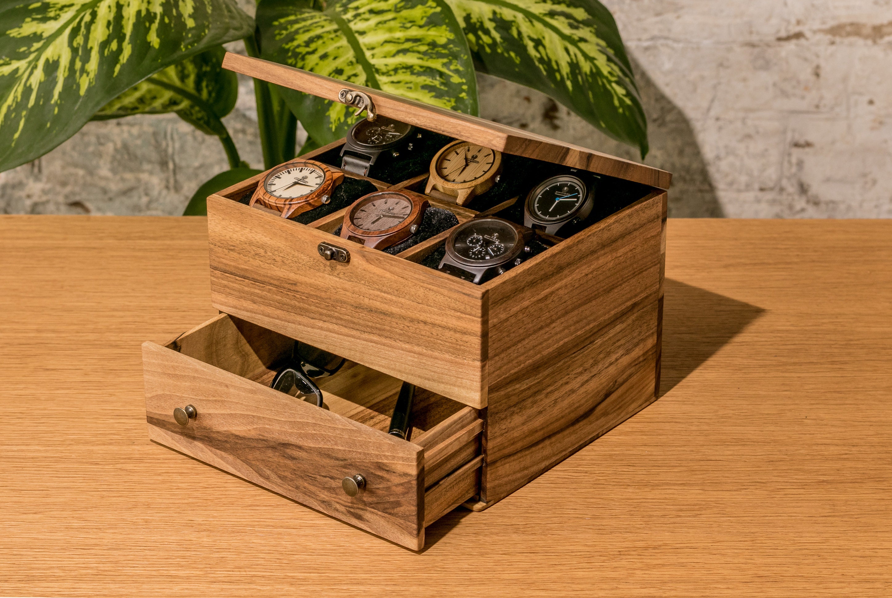 Caja de relojes Tonando para hombre, caja de exhibición de reloj con 6  ranuras, organizador de joyas, negro