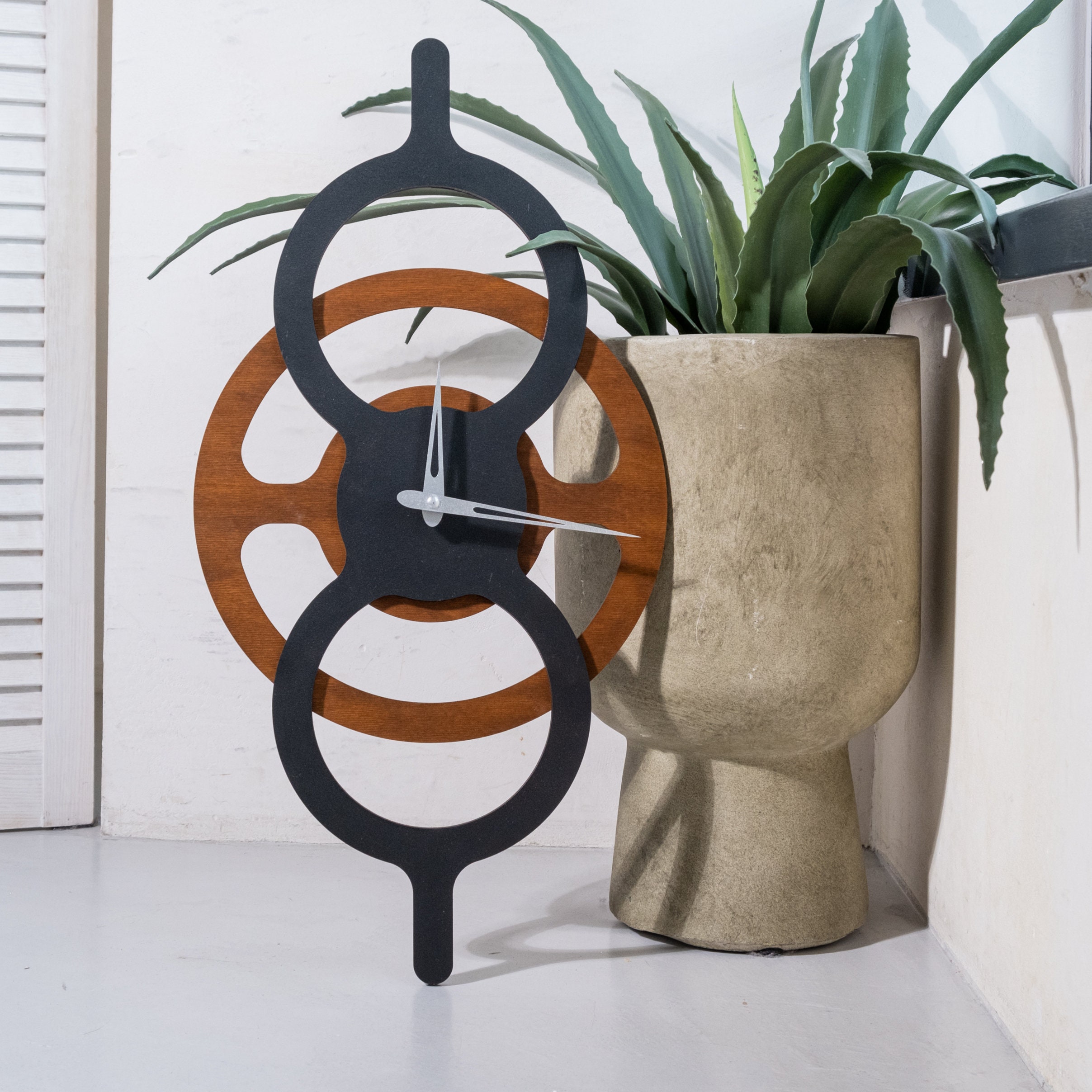 Horizontal Clock, Large Wall Clock Modern, Geometric Boho Unique Wood