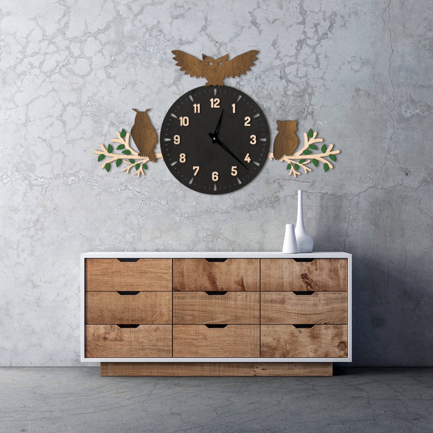 Owl wall clock, Bird clock for wall, Wood wall clock with bird, Wildlife wall clock, Nature wood wal