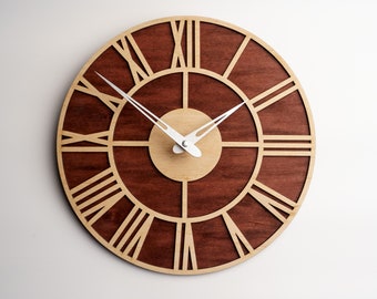 Reloj con números romanos, reloj de pared de madera, reloj de pared moderno, reloj con números romanos, reloj de pared grande, reloj de pared único, reloj de pared con números