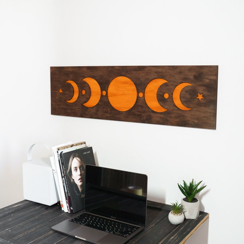 Plywood Moon Phase Wall Art, Lunar Cycle Decor, Wooden Moon Phases Wall ...