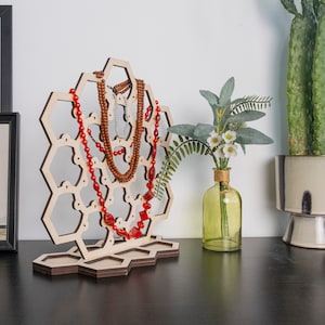 Holz Ohrring Organisator, Schmuckständer aus Holz, Tabletop Ohrring Display, Hexagon Ohrring Halter, Waben Ohrring Halter