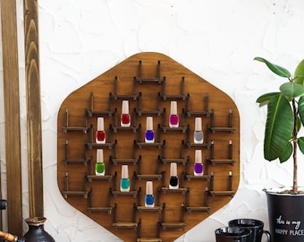 Estantes de madera para esmaltes de uñas, Exhibidor de pared para esmaltes de uñas, Estante de pared para esmaltes de uñas, Organizador de pared para esmaltes de uñas, Pared para estudio de uñas, Soporte para esmaltes de uñas