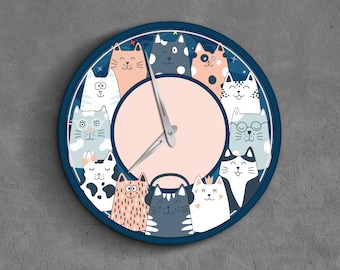 Reloj de gato colorido, reloj de pared de gato, reloj de gato divertido para la pared, reloj de gatito, reloj de habitación infantil, reloj de pared silencioso para niños, reloj de pared para guardería