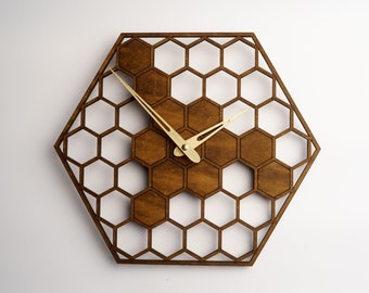 Honeycomb Clock, Unique Clock Wall, Honeycomb Wall Decor, Hexagon Wall Clock, Clock Wall Unique With Wood, Wooden Clock Wall Decor