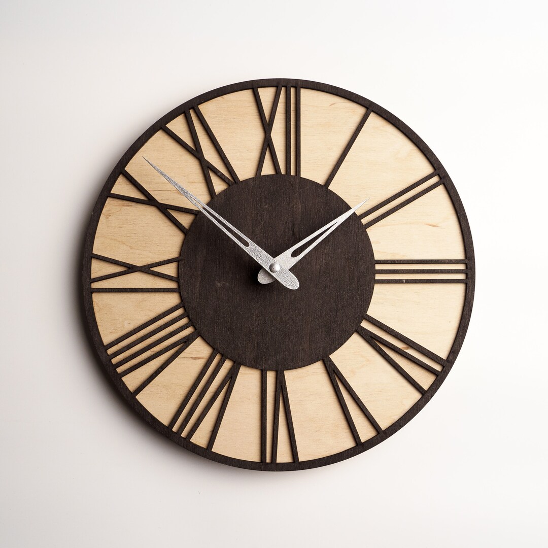 Roman Numerals Clock, Modern Wall Clock, Roman Wall Clock, Wood Wall