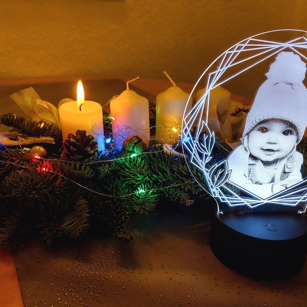 Personalisierte LED-Fotolampe mit Ihrem eigenen Foto. Ihr individuelles Weihnachtsgeschenk, Geburtstagsgeschenk oder Muttertagsgeschenk.