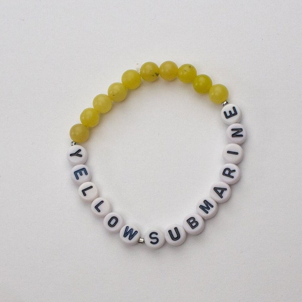 Yellow Submarine Yellow Jade Bracelet - Handmade using 6mm Gemstones - Beatles Songs - Gift - Choice of Silver or Gold Spacer Beads