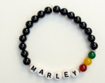 Marley Bracelet - Handmade using Green Agate, Yellow Jade, Red Agate, and Black Onyx - Bob Marley Gift - Music Fan