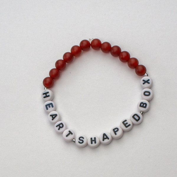 Heart Shaped Box Bracelet - Made with 6 mm Red Frosted Agate Gemstones - Nirvana Fan- Handmade Friendship Bracelets - Kurt Cobain