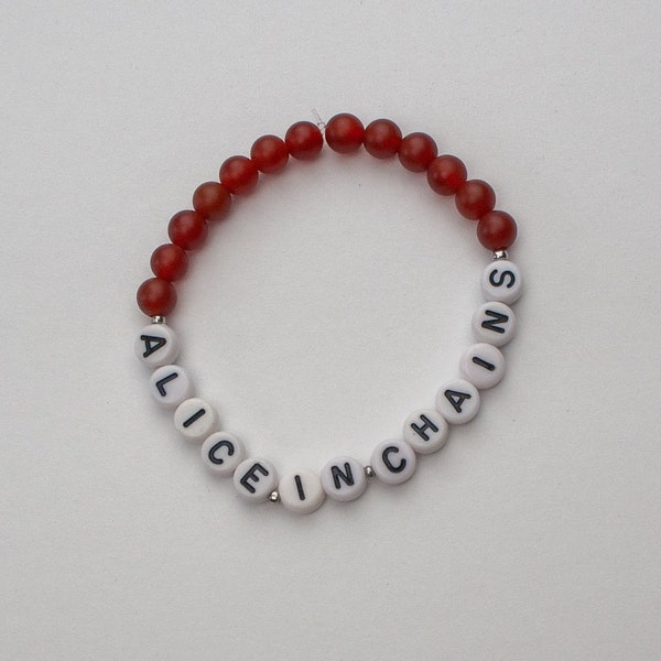 Alice in Chains Bracelet - Made with 6 mm Red Frosted Agate Gemstones - Nirvana Fan- Handmade Friendship Bracelets - Kurt Cobain