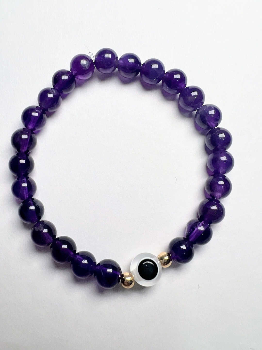 Evil Eye Amethyst Beaded Bracelet Handmade Purple Evil Eye Bracelet