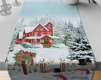Kerstboom Tafel Runner, Groene tafel Setting, Kerst Decor, Rustieke Vakantie Decor, Winter Tafel Runner, Vakantie Boerderij Tafel Decor