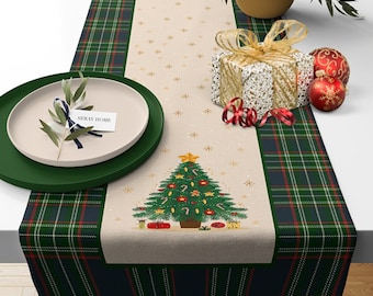 Kerstboom Tafel Runner, Groene tafel Setting, Kerst Decor, Rustieke Vakantie Decor, Winter Tafel Runner, Vakantie Boerderij Tafel Decor