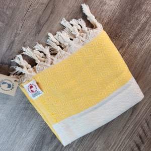 Original Cotton Beach Towel, Turkish Bath Towel, Mustard Yellow Peshtemal 100% Cotton for SPA, Pool and Gym, Blanket and Throw