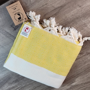 Cotton Beach Towel, Original Turkish Bath Towel, Yellow Peshtemal 100% Cotton for SPA, Pool and Gym, Blanket and Throw