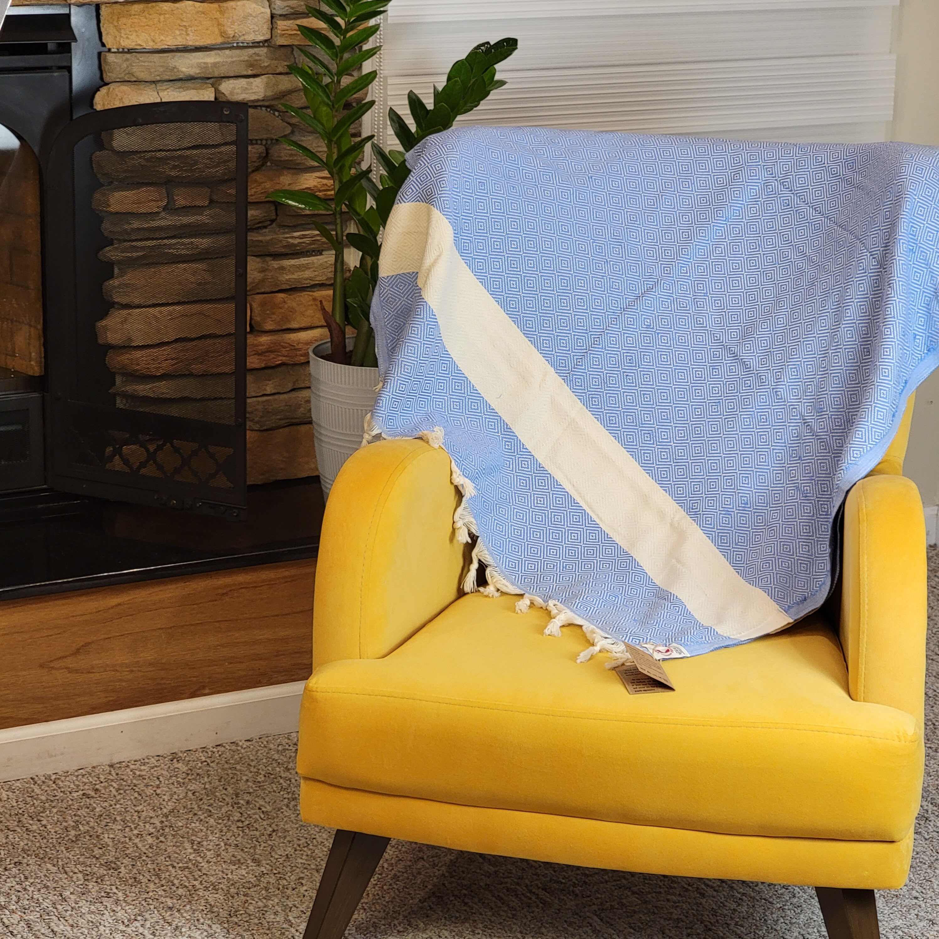 Original Cotton Bath Towel, Turkish Beach Towel, Light Blue Peshtemal