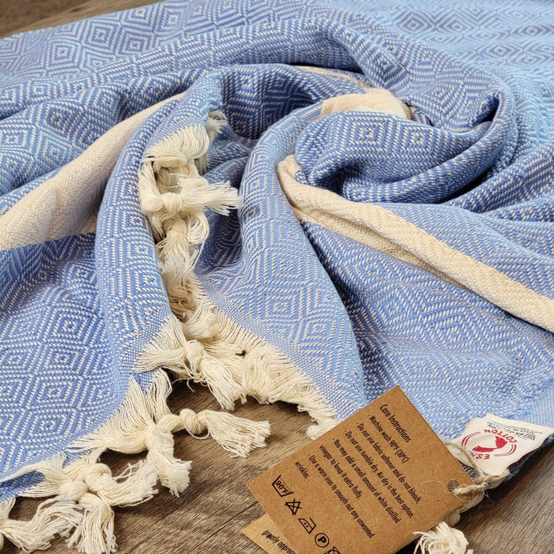 Original Cotton Bath Towel, Turkish Beach Towel, Light Blue Peshtemal