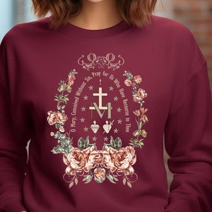 Miraculous Medal Sweatshirt, Virgin Mary Shirt, Marian Cross T-Shirt, Holiday Gifts Idea,Catholic Gifts for Women,Marian Catholic Sweatshirt