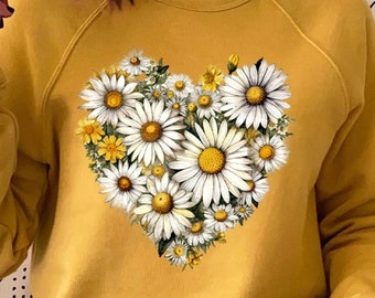 Daisy Sweatshirts, Daisy Tee, Floral Long Sleeve Daisy Sweatshirt, Flower Sweatshirt, Womens Sweatshirts, Trendy Daisy Fleece Top For Women