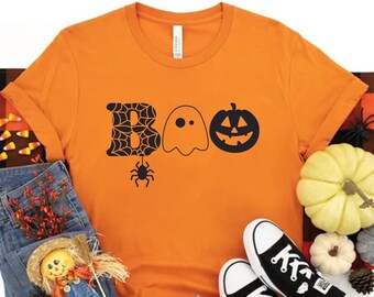 Halloween Shirt, Boo Shirt, Halloween Pumpkin Shirt, Spider and Web Shirt, Halloween Ghost Shirt, Trick or Treat Shirt, Kids Halloween, Boo