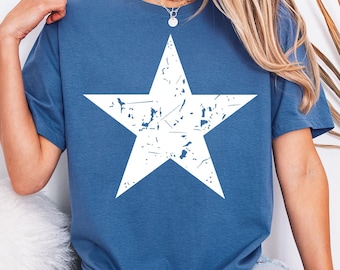 Distressed Star Shirt, White Star Shirt, Star Shirt, Star Tee Shirt, Big Star T Shirt, Star Shirt Women, Men's Star T-Shirt, 4th Of July Tee