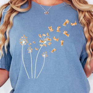 Comfort Colors® Dandelion Corgi Flower T-shirt, Cute Dog Lovers Gift Shirt, Gift For Dog Mom, Funny Dog Shirt, Dog Owner Women Shirt,Pet Tee