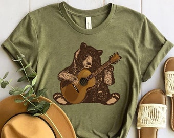 Bear Shirt Gift, Bear Playing Guitar Shirt, Men's Bear Shirt, Men's Graphic Tee, Bear Guitar Tee, Acoustic Guitar Gift, Gift For Guitarist