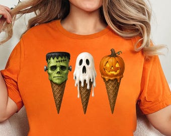 Retro Halloween Shirt, Halloween Spooky Ice Cream Shirt, Halloween Horror Characters Shirt, Vintage Halloween Shirt