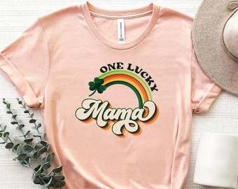 Retro One Lucky Mama Shirt, St. Patrick's Rainbow, Funny St Patrick's Day Shirt, Shamrock Shirt, St. Patrick's Day Mama Shirt, Women T-shirt