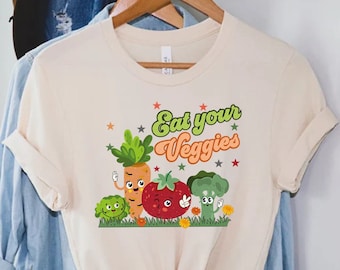 Eat Your Veggies Retro Graphic Shirt, Vegan Shirt, Farmers Market Vegetable Shirt, Retro Boho Cute Vintage Shirt,Cute Vegetarian Gift Shirt