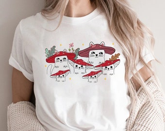 Mushroom Cat T-shirt, Goblincore Shirt, Cottage Core Shirt, Mushroom Lover Tshirt, Gift For Cat Lovers, Countrycore,Mushroom Shirt,Cat Lover