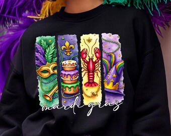 Mardi Gras Carnival Sweatshirt, Retro Mardi Gras Shirt, Fleur De Lis, Brushstroke Mardi Gras, Mardi Gras Tee, Louisiana Crawfish, Mardi Gras