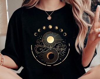 Mystic Moon And Sun Shirt, Mystical Moon Phase Shirt, Moon Phase T-Shirt, Boho Vintage Moon Shirt, Celestial Moon Shirt, Spiritual T-Shirt