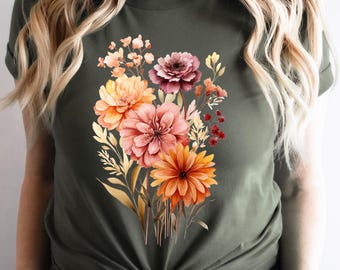 Wildflower Shirt, Vintage Cottagecore Shirt, Floral T-Shirt, Pastel Floral Nature Shirt, Naturel Flower Shirt, Gift for Women,Watercolor Tee