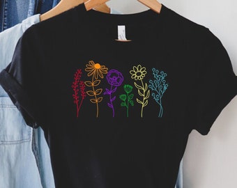 Colourful Flower T-shirt, Spring Concept Shirts, Wild Meadow Flower Shirt, Nature Tee , Floral Shirt, Gardener Shirt, Botanical Shirt,Summer