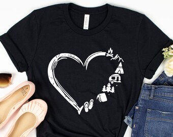 Camp Lover Shirt, Camping Heart Shirt, Cute Hiking Shirt, Adventure Shirt, Gift For Adventurer, Camper Shirt, Explore Shirt, Outdoor T-Shirt